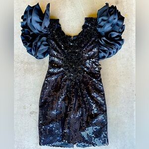80s prom vintage black sequin dress womens size 7/8